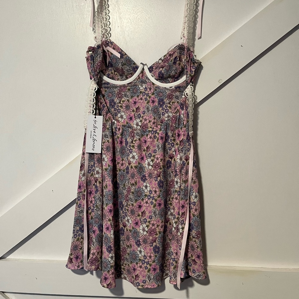 For Love & Lemons Purple Willow Flower Pattern Dress S